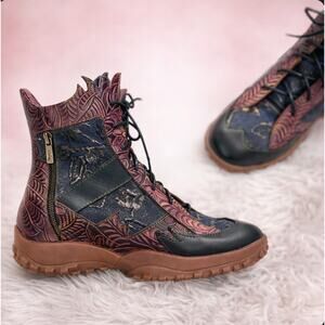 L'Artiste Spring Step Ileana Boots Ankle Floral Zip Women’s SZ 38 Leather